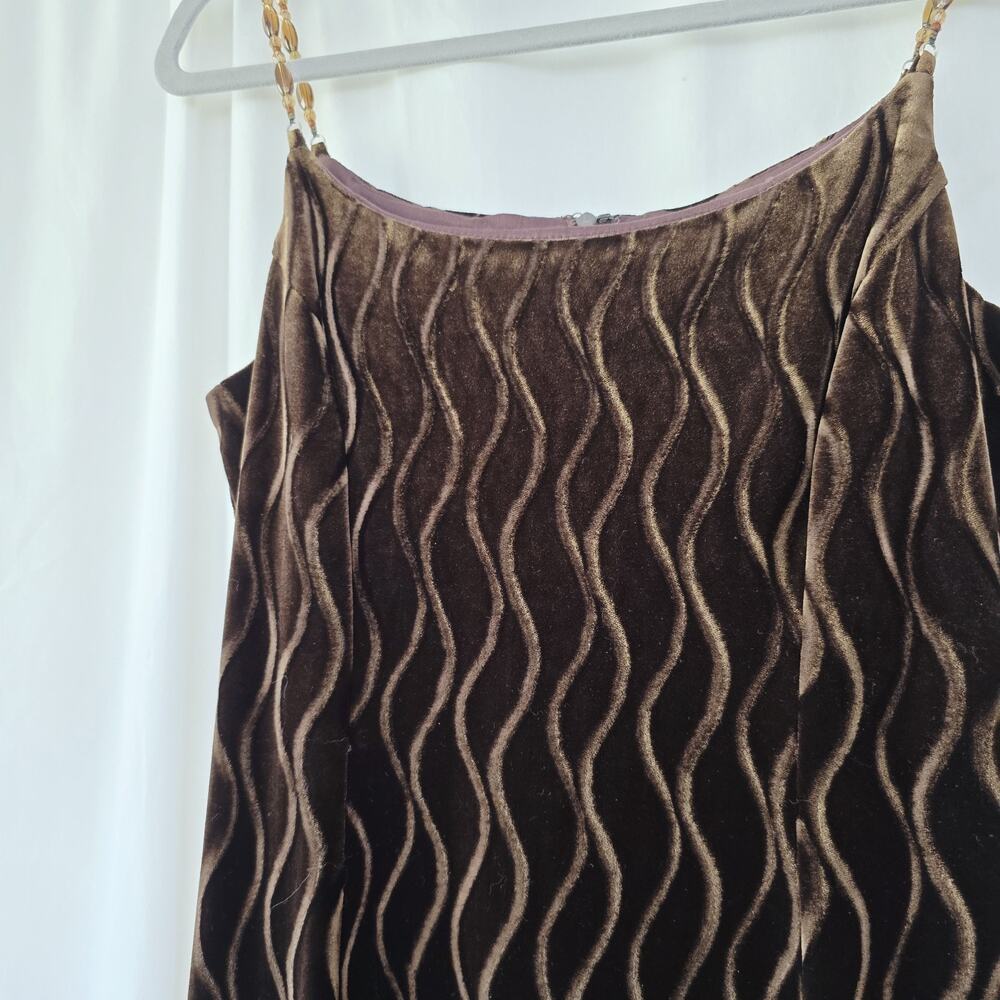 SCOTT MCCLINTOCK Brown Long Stretchy Velvet Formal Dress Size 6 Y2K Beaded Strap - Picture 3 of 13